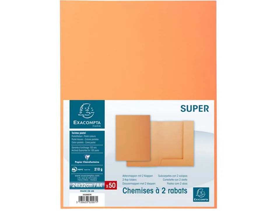 Chemises exacompta super 250 210 g coloris orange paquet 50