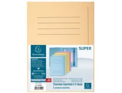 Chemises pre-imprimees 3 rabats exacompta super 250 carte 210g coloris assortis paquet 50 unites