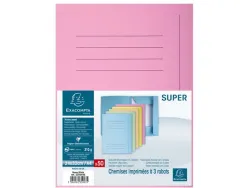 Chemises pre-imprimees 3 rabats exacompta super 250 carte 210 grammes rose paquet de 50