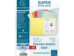 Chemises super 180 exacompta carte 160 g coloris assortis paquet 100