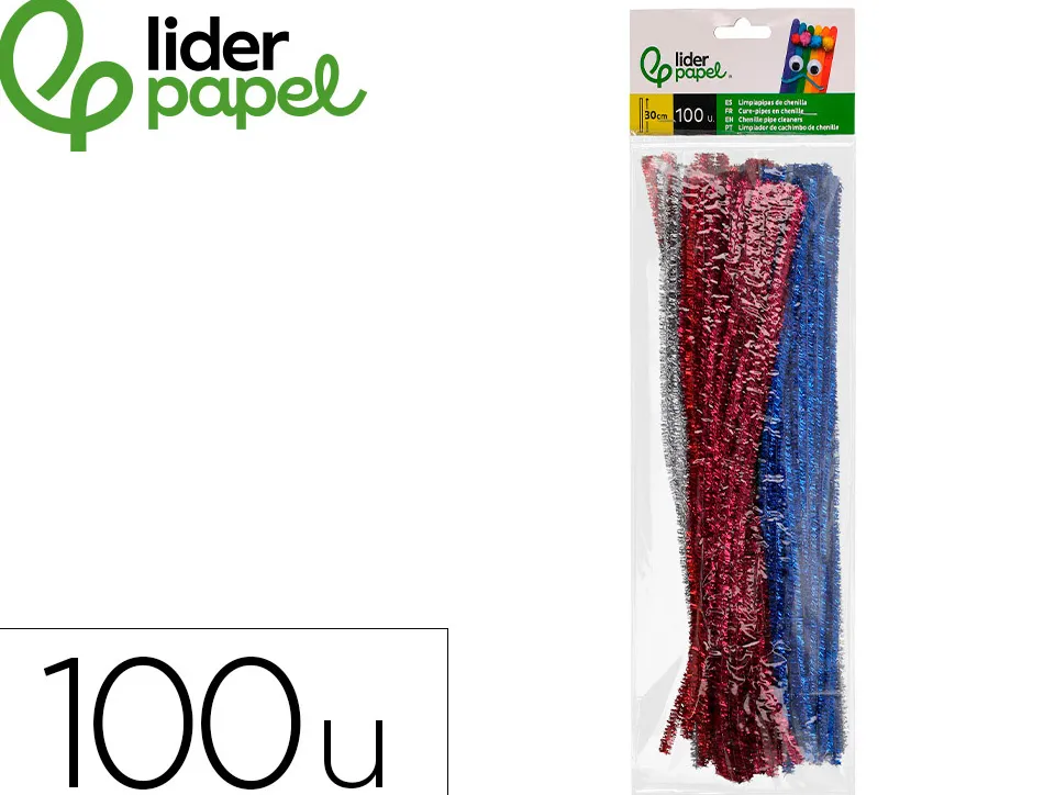 Chenilles liderpapel 30 cm de couleurs brillantes assorties sachet de 100 unites