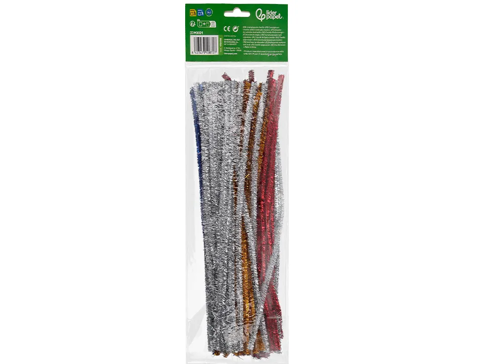 Chenilles liderpapel 30 cm de couleurs brillantes assorties sachet de 100 unites