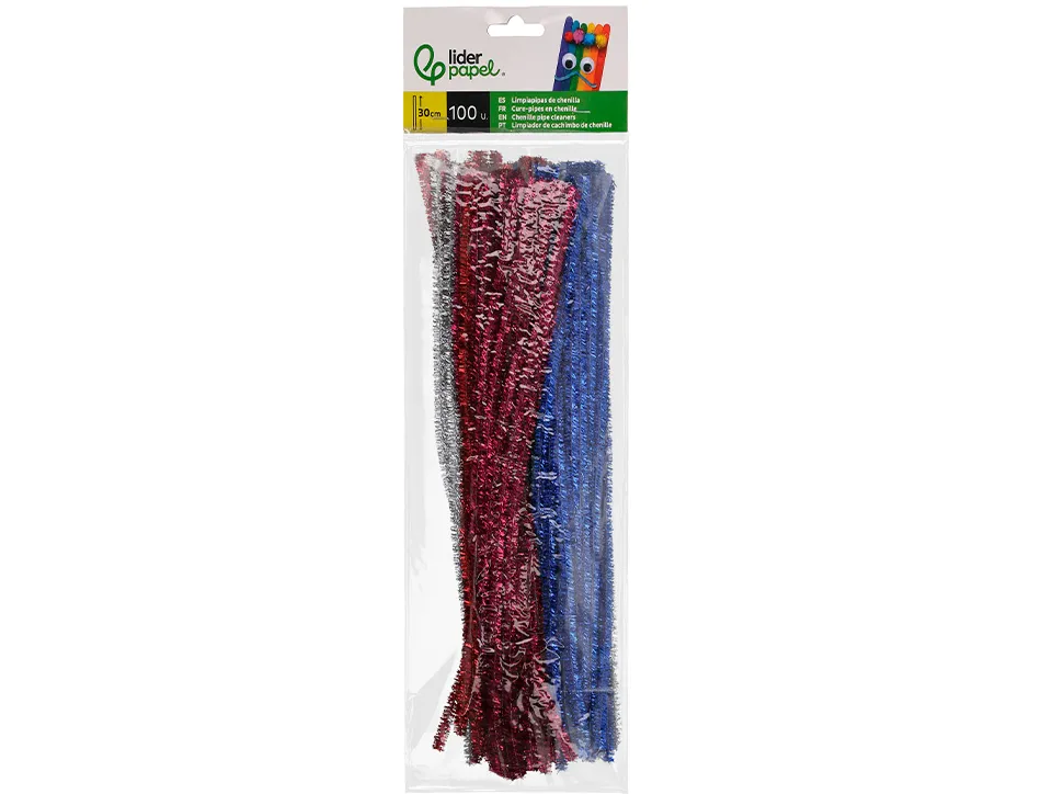 Chenilles liderpapel 30 cm de couleurs brillantes assorties sachet de 100 unites