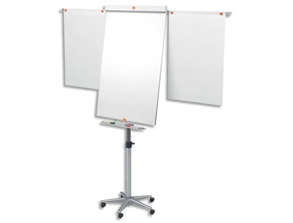 Chevalet conférence nobo barracuda mobile surface magnétique acier tableau effaçable 70x100cm 5 roulettes