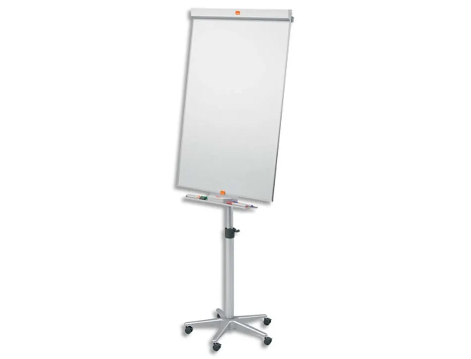 Chevalet conférence nobo barracuda mobile surface magnétique acier tableau effaçable 70x100cm 5 roulettes
