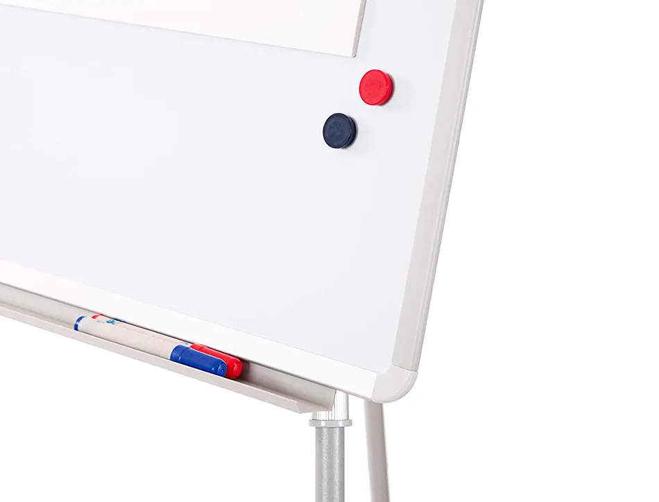 Chevalet conférence q-connect tableau magnétique 85x60cm cadre plastique pince bloc papier auget porte-marqueurs