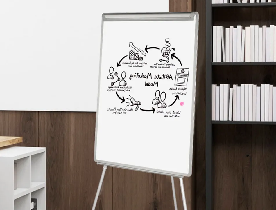 Chevalet conférence q-connect tableau magnétique 70x100cm cadre plastique pince bloc papier auget porte-marqueurs
