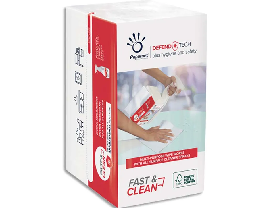 Chiffons defendtech papernet pure cellulose 2 plis colis de 20 paquets de 100 format 166x108mm