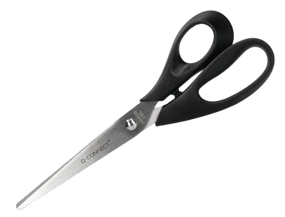 Ciseaux bureau q-connect économique droitier lames inox 210mm branches gainées abs bouts pointus coloris noir