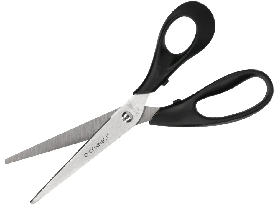 Ciseaux bureau q-connect économique droitier lames inox 210mm branches gainées abs bouts pointus coloris noir