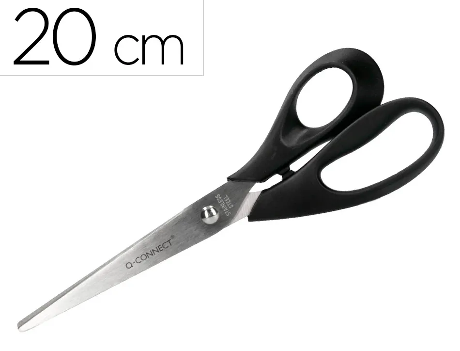 Ciseaux bureau q-connect économique droitier lames inox 210mm branches gainées abs bouts pointus coloris noir