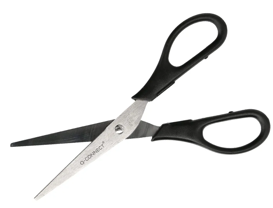 Ciseaux bureau q-connect économique droitier lames inox 170mm branches gainées abs bouts pointus coloris noir