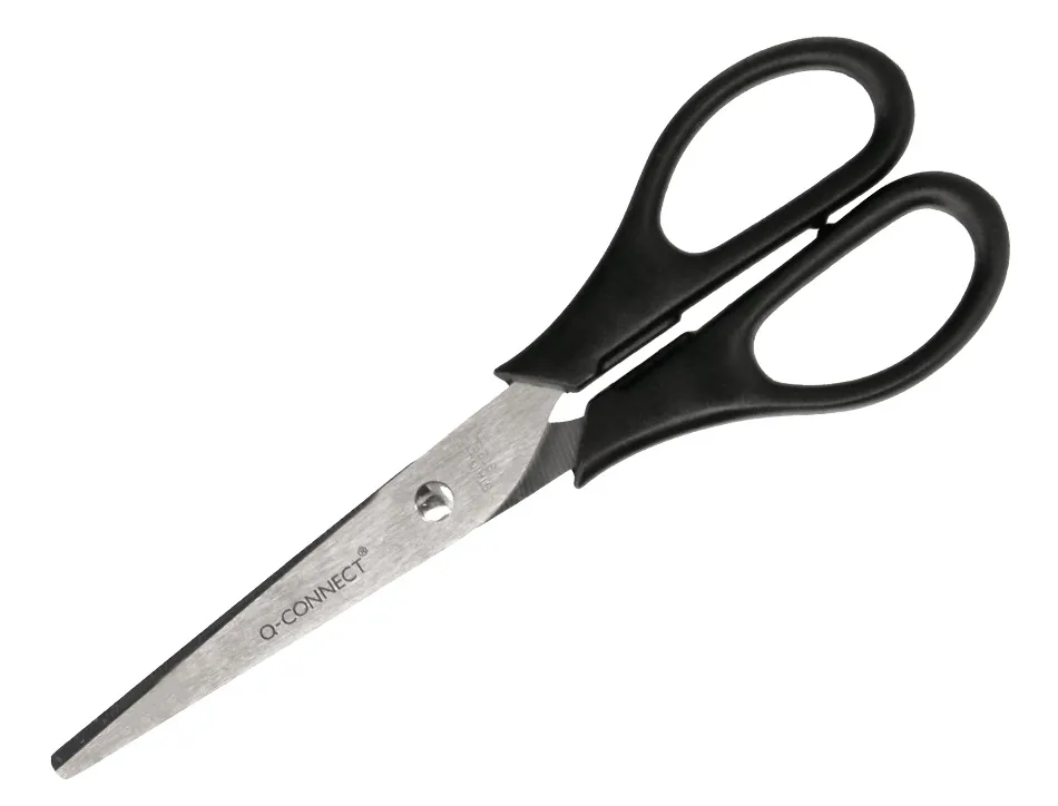 Ciseaux bureau q-connect économique droitier lames inox 170mm branches gainées abs bouts pointus coloris noir