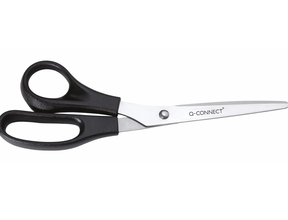 Ciseaux bureau q-connect économique gaucher lames inox 210mm branches gainées abs bouts pointus coloris noir