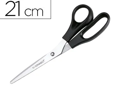 Ciseaux bureau q-connect économique gaucher lames inox 210mm branches gainées abs bouts pointus coloris noir