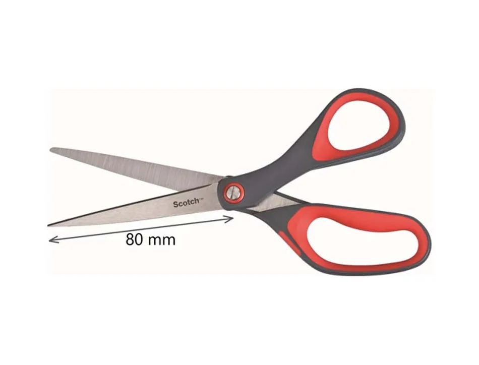 Ciseaux scotch précision 200mm lames acier inoxydable anneaux matière antidérapante bicolore rouge/gris garantie à vie