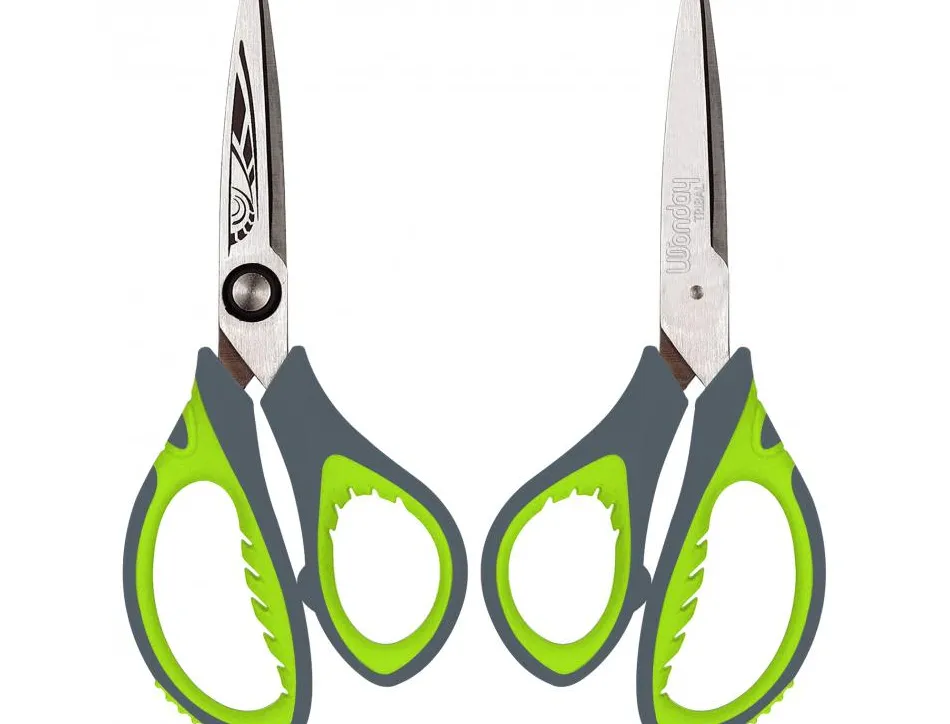 Ciseaux wonday tribal 13cm lames acier inox bouts ronds anneaux asymetriques