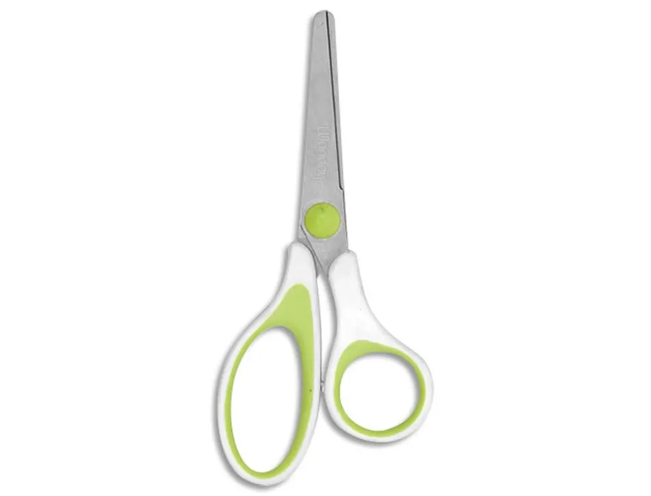 Ciseaux wonday uni'vert 13cm lames acier inox bouts ronds anneaux asymetriques