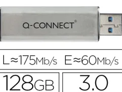 Clé usb q-connect 3.0 128gb lecture 50mb/s écriture 10-15mb/s rétractable interface superspeed 3.0
