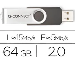 Clé usb q-connect 2.0 64gb vitesse lecture 18mb/s écriture 12mb/s capuchon rotatif