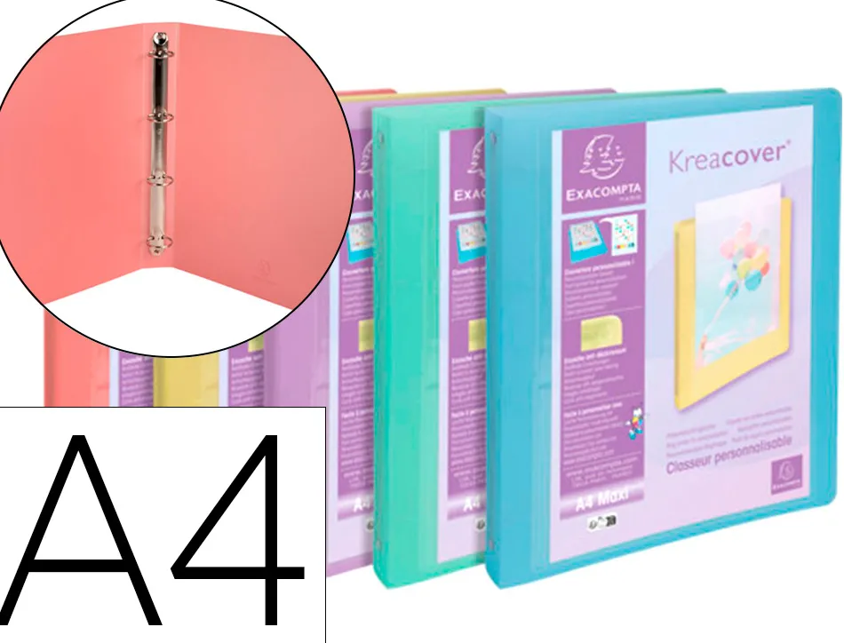 Classeur 4 anneaux exacompta kreacover polypropylene a4 4/30mm assortiment pastel