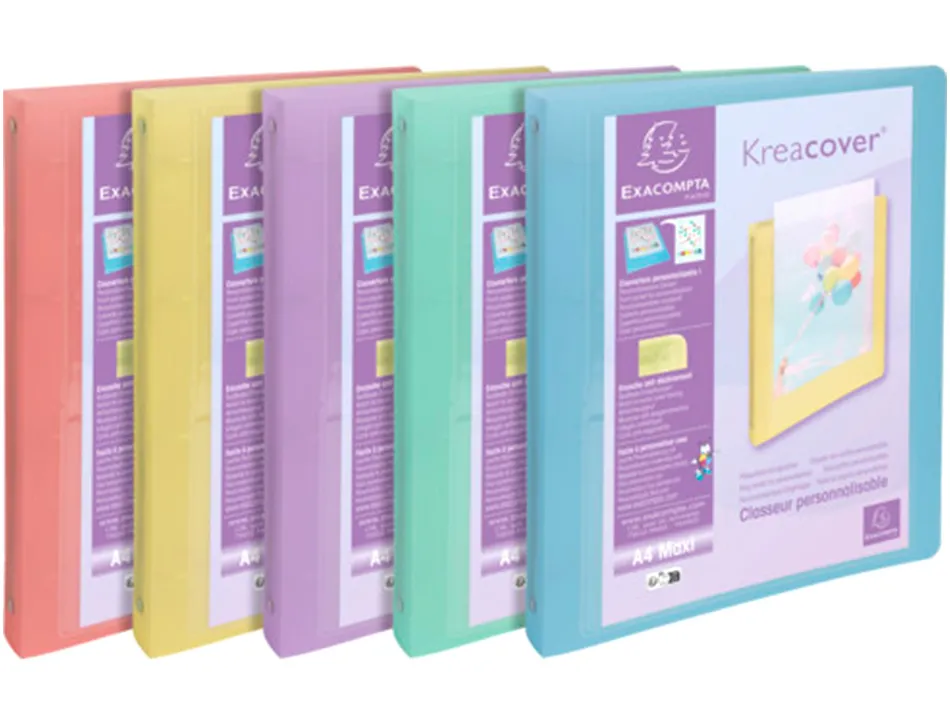 Classeur 4 anneaux exacompta kreacover polypropylene a4 4/30mm assortiment pastel