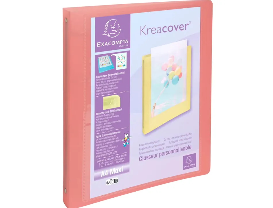 Classeur 4 anneaux exacompta kreacover polypropylene a4 4/30mm assortiment pastel