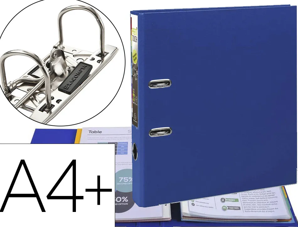 Classeur à levier exacompta prem'touch a4+ polypropylène dos 50mm coloris bleu foncé