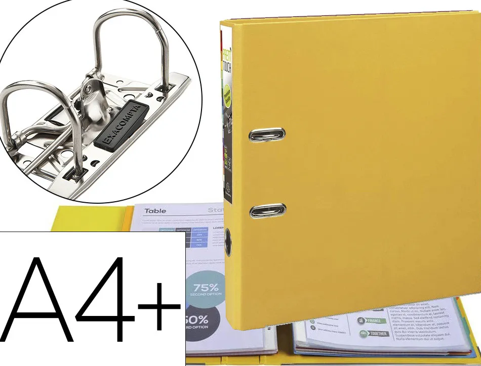 Classeur à levier exacompta prem'touch a4+ polypropylène dos 50mm coloris jaune