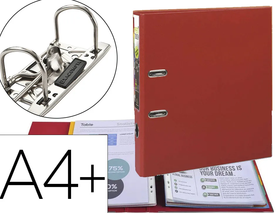 Classeur à levier exacomtpta em'touch a4+ polypropylène dos 50mm coloris rouge