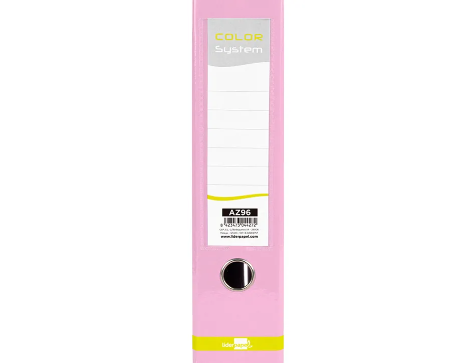 Classeur a levier liderpapel a4 color system dos de 80 mm coloris rose