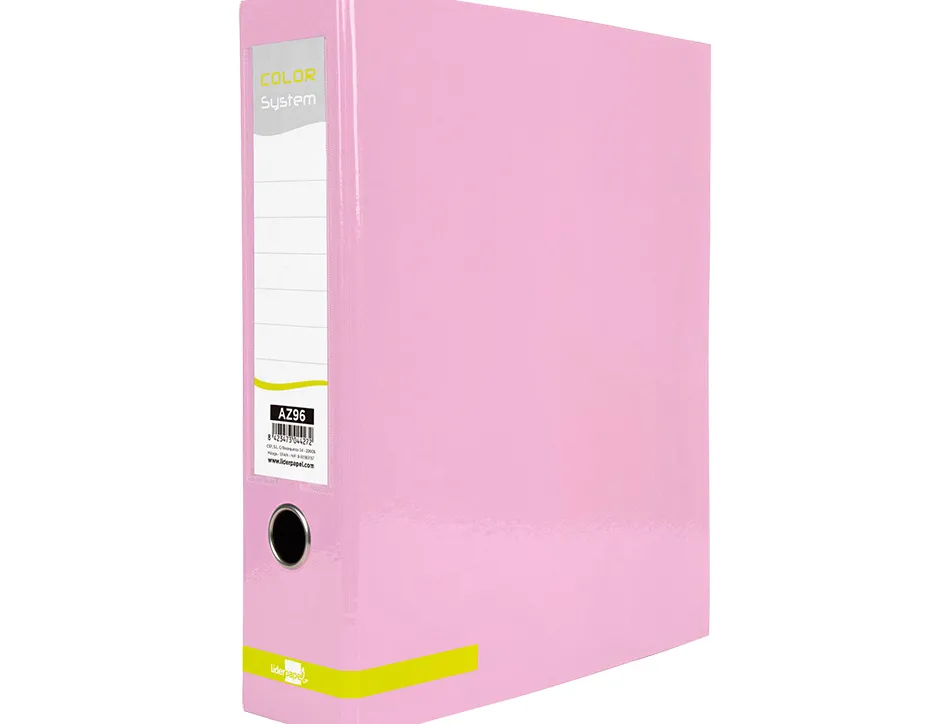 Classeur a levier liderpapel a4 color system dos de 80 mm coloris rose