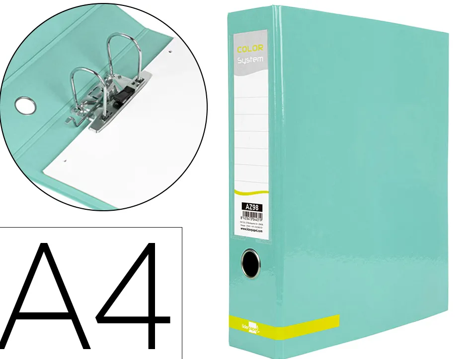 Classeur a levier liderpapel a4 color system dos de 80 mm coloris menthe