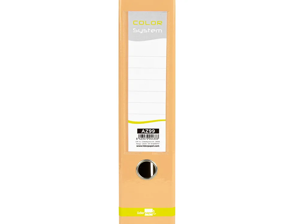 Classeur a levier liderpapel a4 color system dos de 80 mm coloris peche