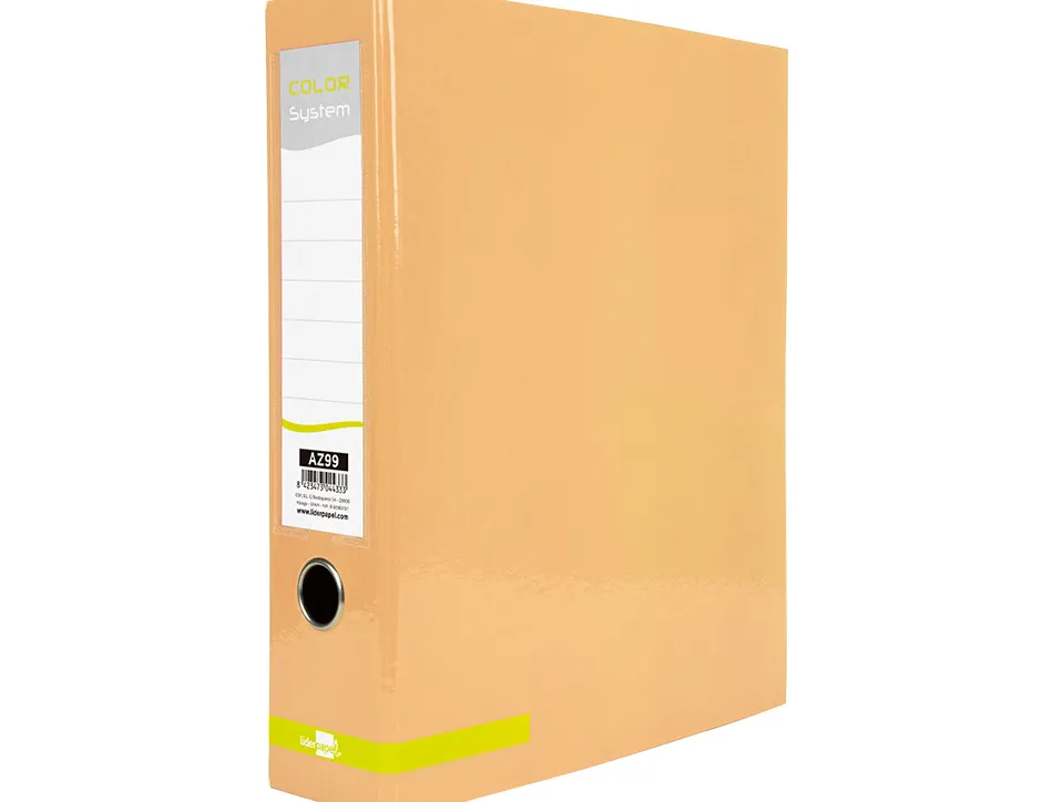Classeur a levier liderpapel a4 color system dos de 80 mm coloris peche