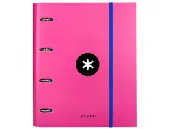 Classeur antartik 4 anneaux ronds 40mm a4 carton remborde feuillets mobiles quadrillage 5mm coloris rose