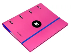 Classeur antartik 4 anneaux ronds 40mm a4 carton remborde feuillets mobiles quadrillage 5mm coloris rose