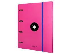 Classeur antartik 4 anneaux ronds 40mm a4 carton remborde feuillets mobiles quadrillage 5mm coloris rose