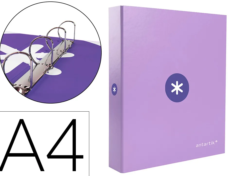 Classeur antartik 4 anneaux end 40mm a4+ carton remborde coloris lavande