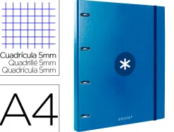 Classeur antartik 4 anneaux ronds 25mm a4 carton remborde feuillets mobiles 5x5 bleu marine