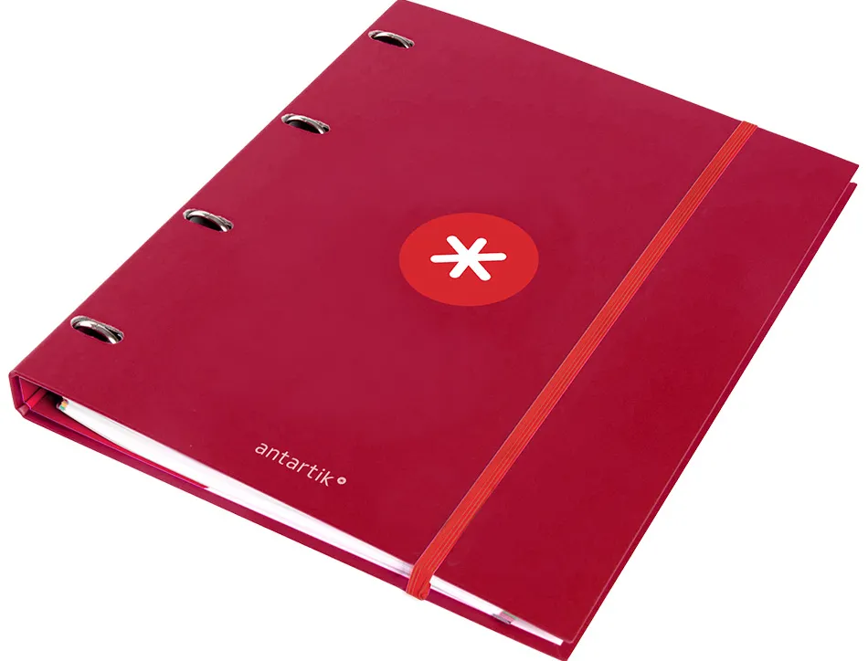 Classeur antartik 4 anneaux ronds 25mm a4 carton remborde feuillets mobiles 5x5 framboise