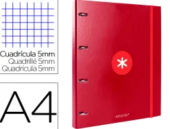 Classeur antartik 4 anneaux ronds 25mm a4 carton remborde feuillets mobiles 5x5 framboise