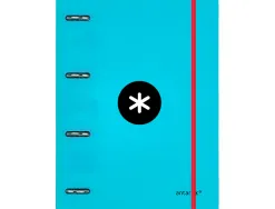 Classeur antartik 4 anneaux ronds 25mm a4 carton rembordé feuillets mobiles quadrillage 5mm coloris turquoise