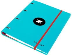 Classeur antartik 4 anneaux ronds 25mm a4 carton rembordé feuillets mobiles quadrillage 5mm coloris turquoise