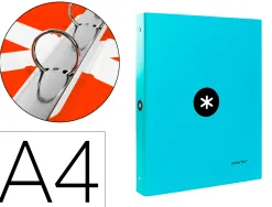 Classeur antartik 4 anneaux ronds 25mm a4 carton remborde coloris turquoise