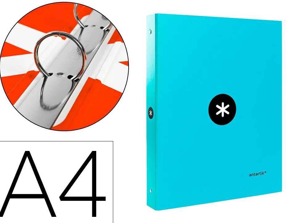Classeur antartik 4 anneaux ronds 25mm a4 carton remborde coloris turquoise