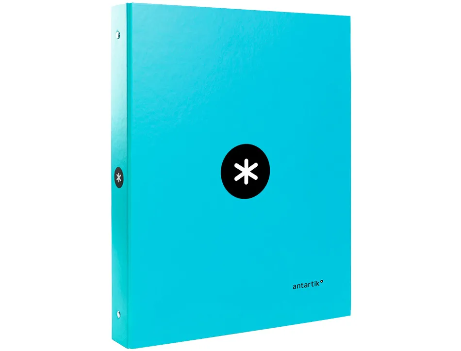 Classeur antartik 4 anneaux ronds 25mm a4 carton remborde coloris turquoise