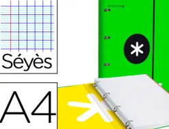 Classeur antartik 4 anneaux 25mm a4 carton remborde feuillets mobiles seyes coloris vert