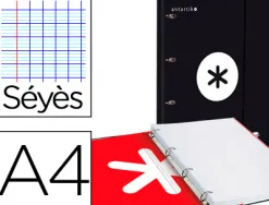 Classeur antartik 4 anneaux 25mm a4 carton remborde feuillets mobiles seyes coloris noir