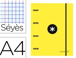 Classeur antartik 4 anneaux 25mm a4 carton remborde feuillets mobiles seyes coloris jaune